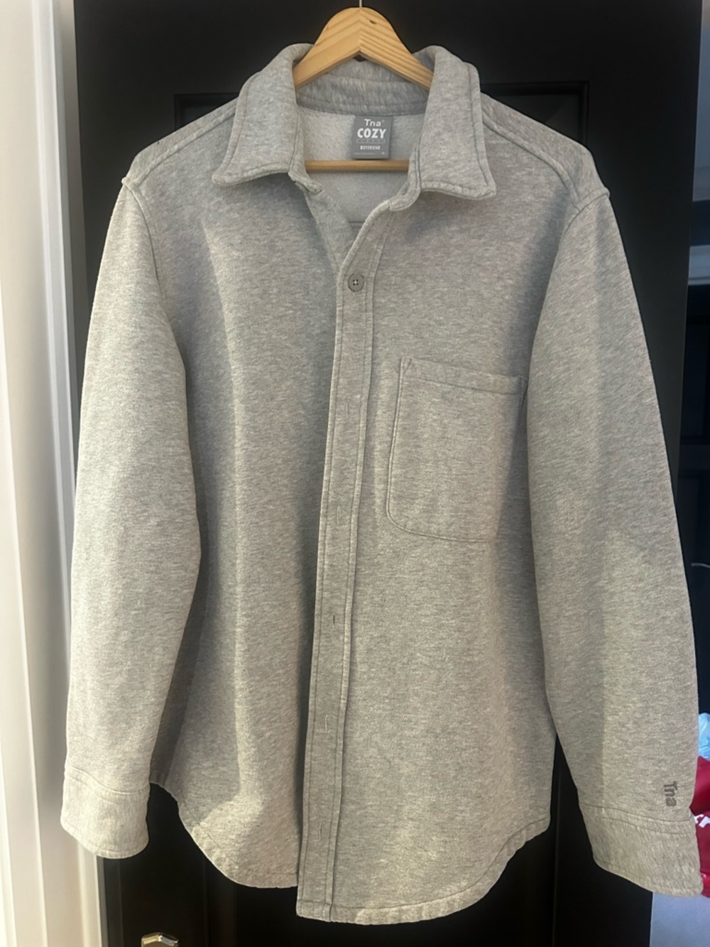 Womens TNACozy Heather Gray Button-Up Shirt Jacket